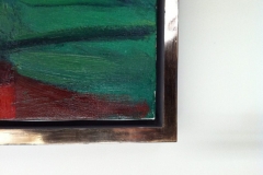 Moon Gold, burnished and lightly distressed.  Oil on canvas floated in frame.