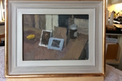Red Gold over a red bole and with painted gesso.  Oil on board by Paul Handley NEAC